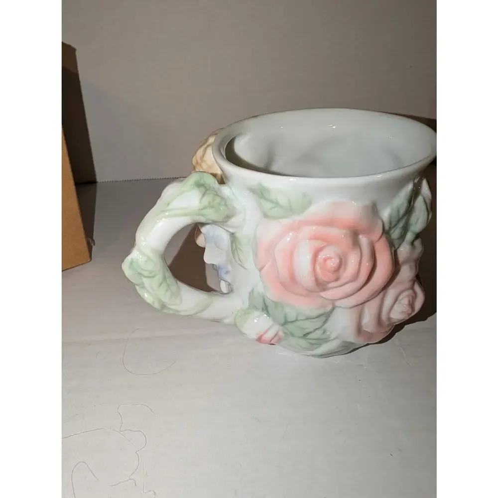 Vintage Beautiful AVON Cherub Angel Mug Roses Teapot Blue Pink Green